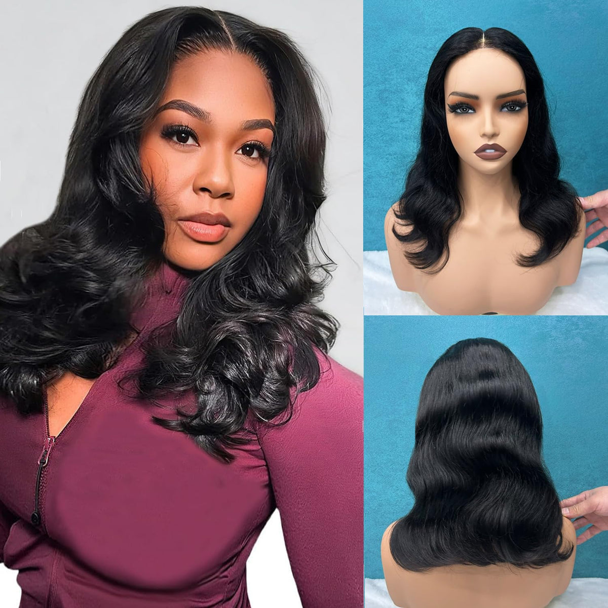 Perruque Douyin 16 pouces avec cheveux bouclés sur mannequin