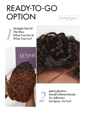Perruque Kinky Curly Ombre Brun avec ajustement de la taille