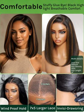 Perruque KLAIYI Bob Yaki Droite avec ombre brun doré