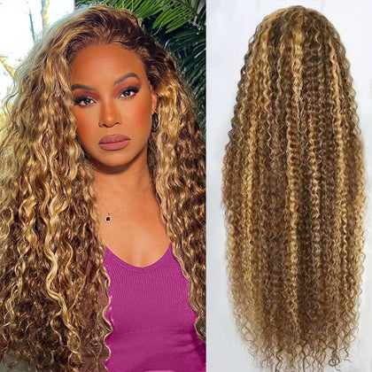 Perruque lace front 30 pouces dégradé blonde miel vue de face