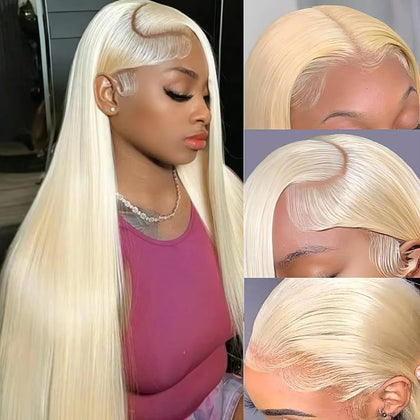 Perruque Lace Front 613 LETMIEO vue avant avec cheveux blonds