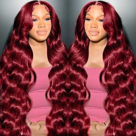 Perruque lace front 99J Bordeaux 28 pouces vue avant