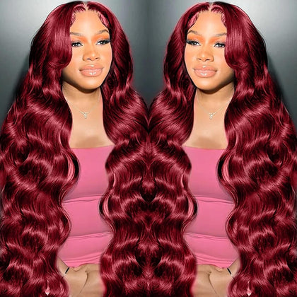 Perruque lace front 99J Bordeaux 28 pouces vue avant