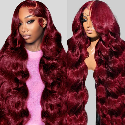 Perruque Lace Front Bordeaux 32 pouces vue de face