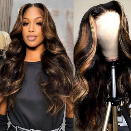 Perruque lace front cheveux humains 1B/30 ombre vue avant