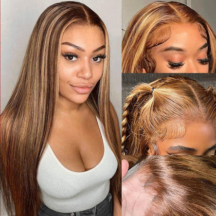 Perruque lace front LETMIEO 28 pouces en cheveux humains couleur blonde ombrée