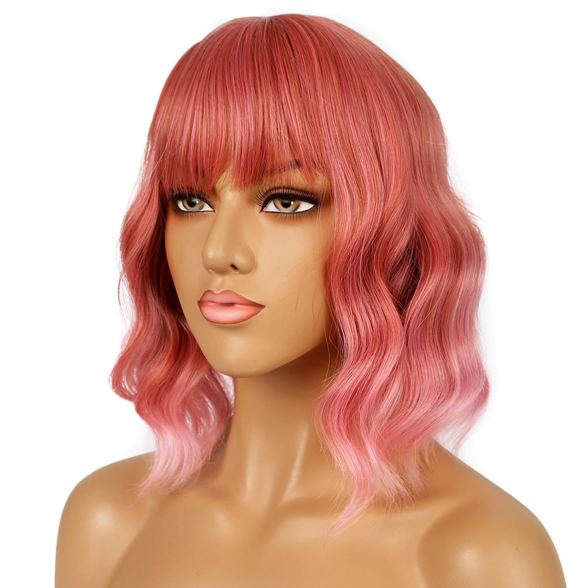Perruque LANCAINI bob courte en rose pastel sur fond blanc