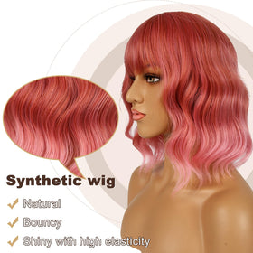 Perruque LANCAINI bob courte rose pastel vue arrière