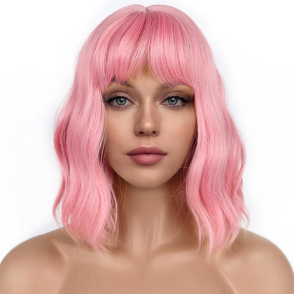 Perruque LANCAINI Bob pastel rose avec frange vue de face