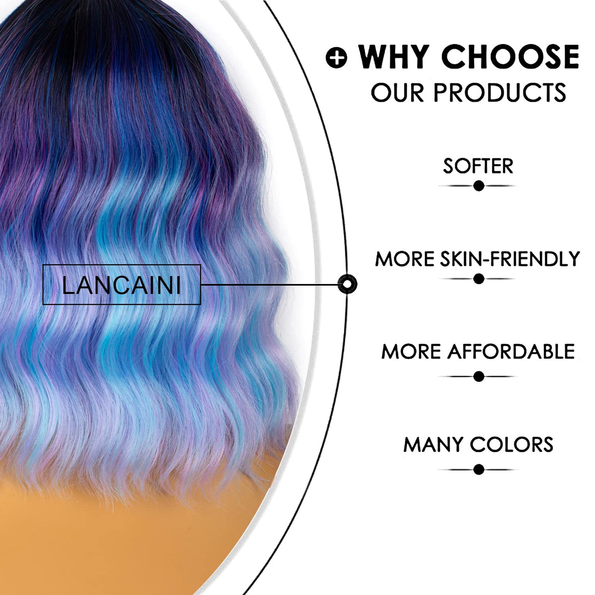 Perruque LANCAINI colorée vue de côté