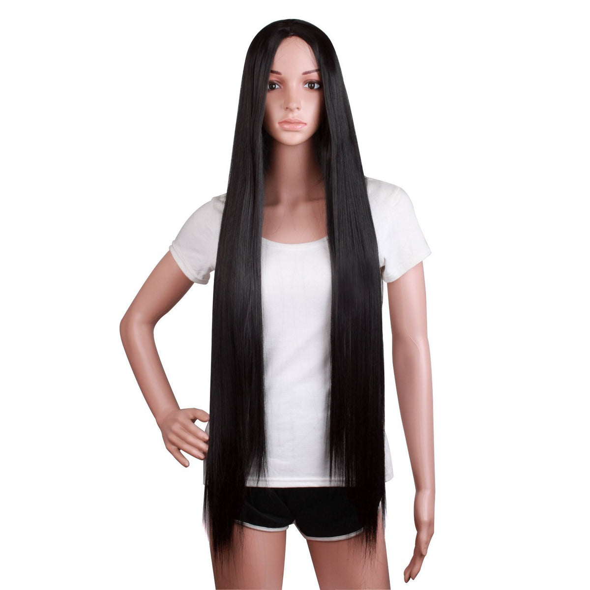 Perruque longue droite MapofBeauty 100 cm noire vue de face