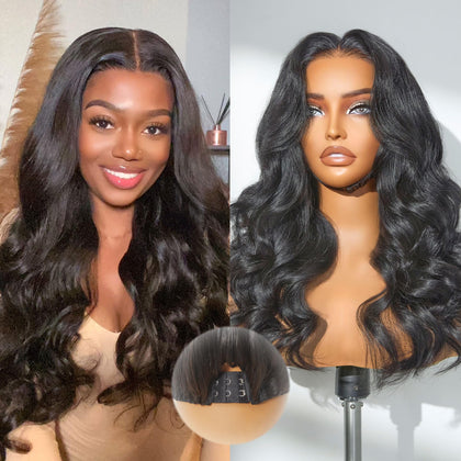 Perruque LUVME HAIR 5x5 Lace Front noire vue avant avec ondulations