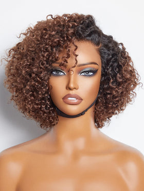 Perruque LUVME HAIR Kinky Curly Ombre Brun 8 pouces vue de face