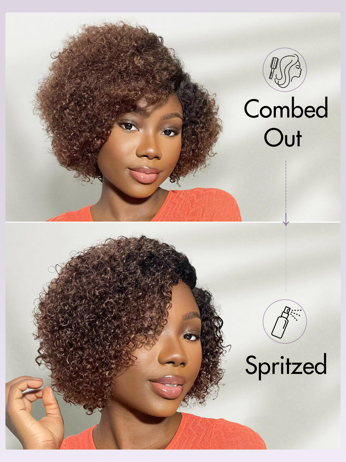 Perruque LUVME HAIR Kinky Curly Ombre Brun en intérieur