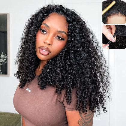 Perruque mi-longue bouclée Blomas vue avant avec cheveux naturels