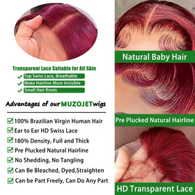 Perruque MUZOJET 180 densité rouge avec lace front