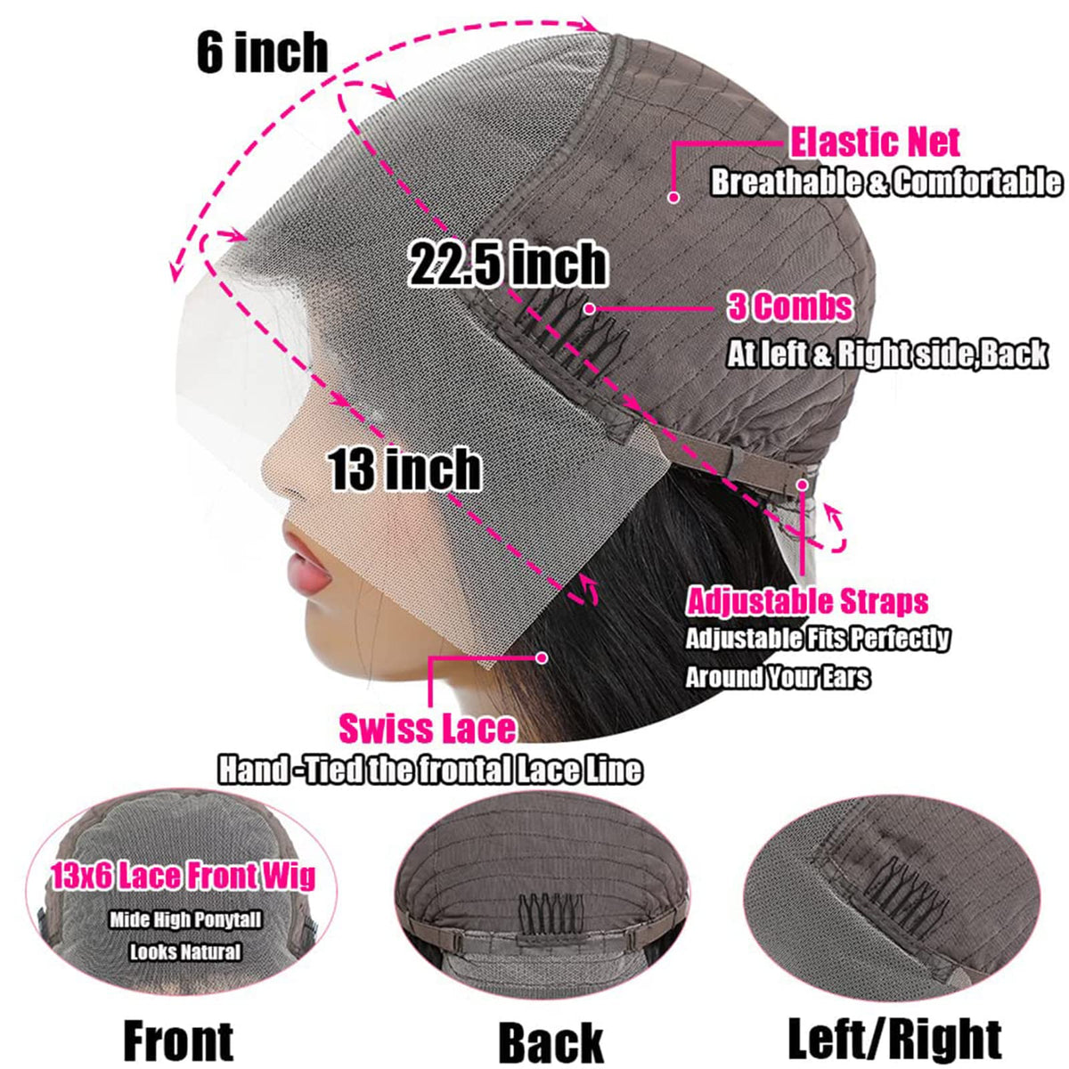 Perruque MUZOJET avec accessoires de coiffure