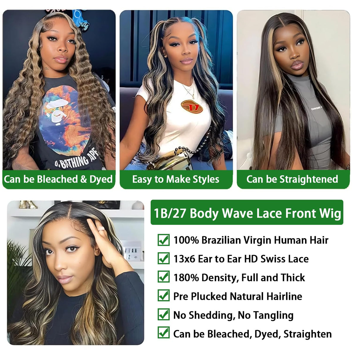 Perruque MUZOJET Body Wave 1B/27 portée sur une mannequin