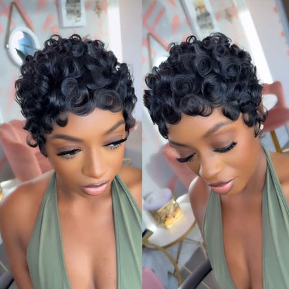 Perruque pixie VRZ cheveux humains vierges couleur noire vue de face
