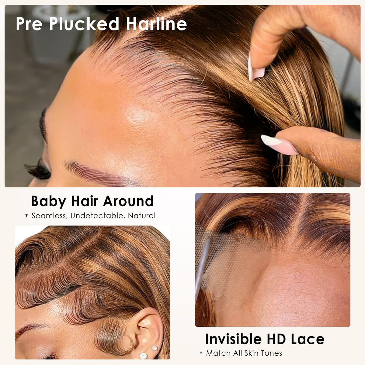 Perruque Pizazz sur support, montrant la couleur ombrée