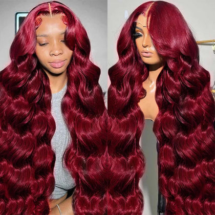 Perruque QZOQZO 28 pouces bordeaux vue avant avec lace front