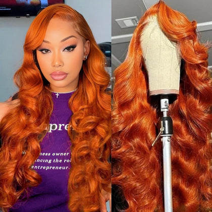 Perruque QZOQZO Ginger 28 pouces vue avant avec dentelle HD