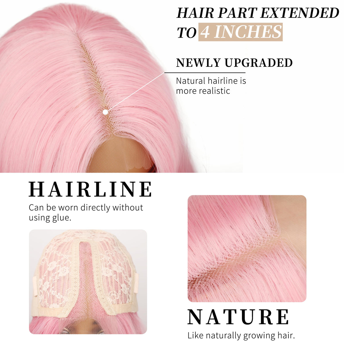 Perruque rose sur mannequin avec cheveux longs et bouclés