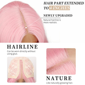 Perruque rose sur mannequin avec cheveux longs et bouclés