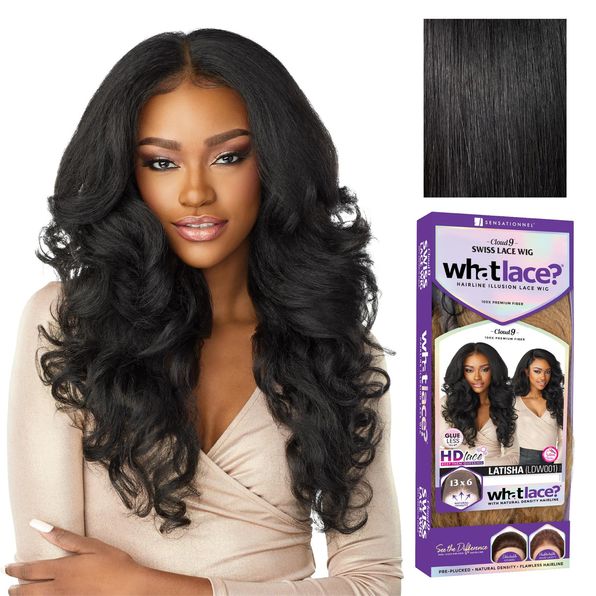 Perruque Sensationnel 13x6 Latisha en cheveux synthétiques couleur noir JETBLACK vue de face