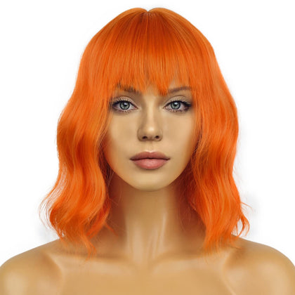 Perruque Wavy Orange 12" avec frange vue de face