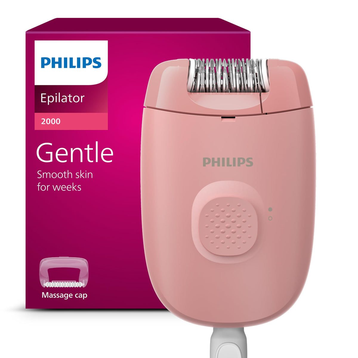 PHILIPS Épilateur Série 2000, vue avant avec capuchon de massage