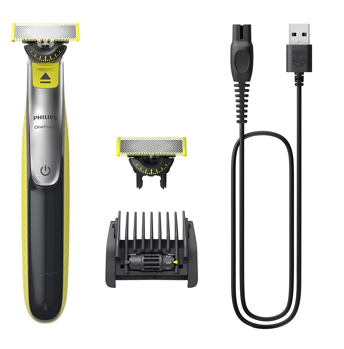 PHILIPS Shaver OneBlade 360 QP2730 vue avant avec embout de rasage