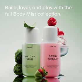 PHLUR Brume Berry Cream avec des baies rouges en arrière-plan