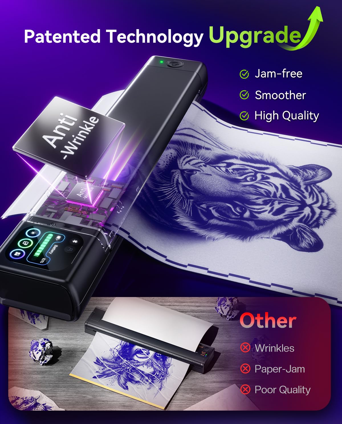 Phomemo M08F Plus imprimante à tatouage avec application ouverte sur un écran