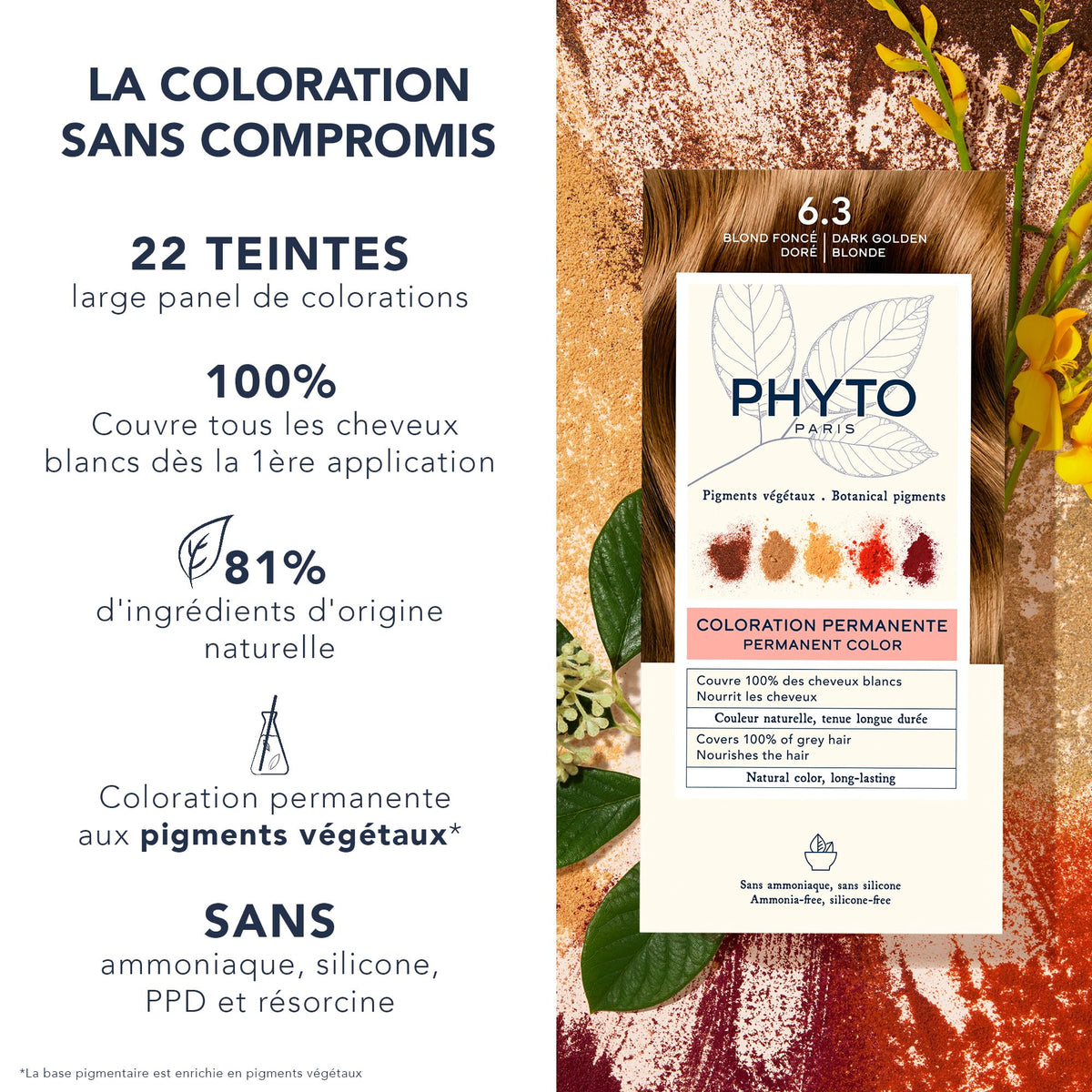 PHYTO Phytocolor 6.3 Blond Doré Foncé contenu incluant les tubes et les gants