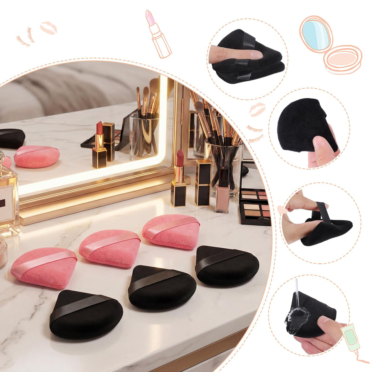 Pimoys Poudres Puff Triangle en usage sur le visage