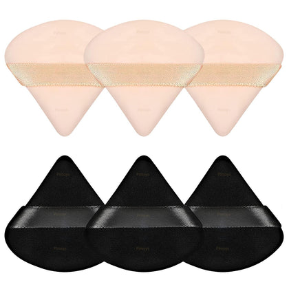 Pimoys Poudres Puffs Triangle Velours ensemble de 6 pièces sur fond blanc