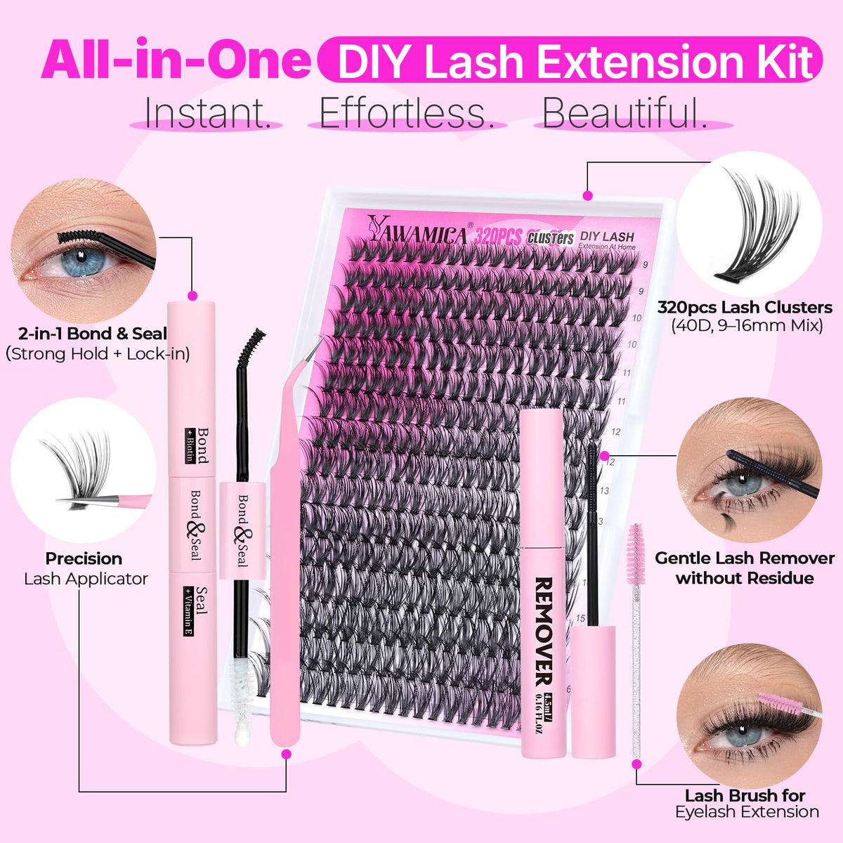 Pince à cils et brosse du kit Yawamica