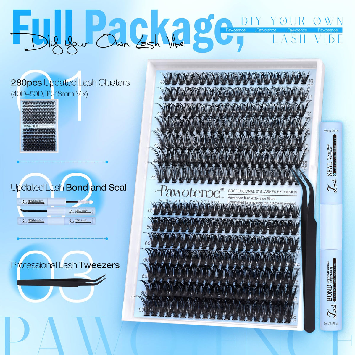 Pince à cils et scellant inclus dans le kit Pawotence