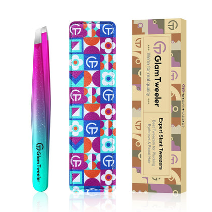 Pince à épiler GlamTweeler avec étui en cuir, vue de face