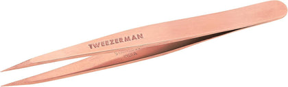 Pince à épiler Tweezerman en acier inoxydable couleur rose gold vue de face