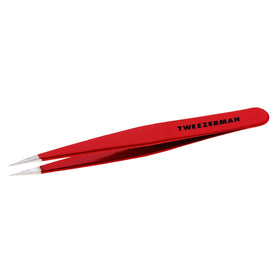 Pince à épiler Tweezerman en acier inoxydable rouge vue de face