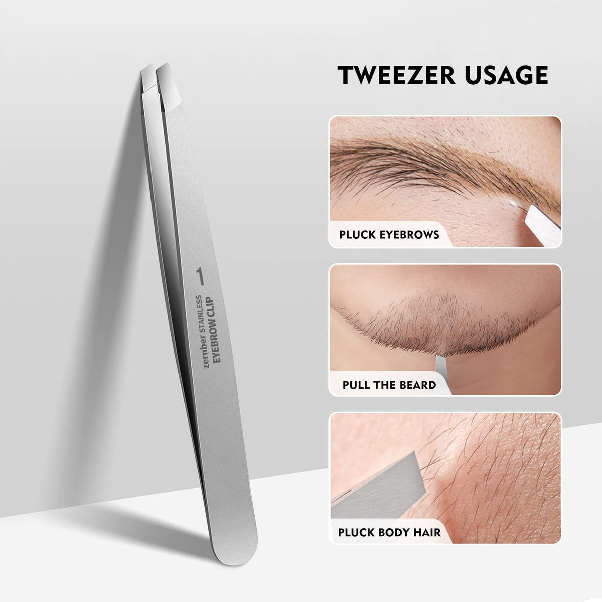 Pince à épiler ZERNBER en utilisation sur sourcils