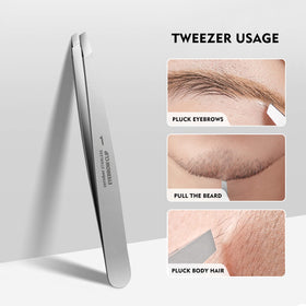 Pince à épiler ZERNBER en utilisation sur sourcils