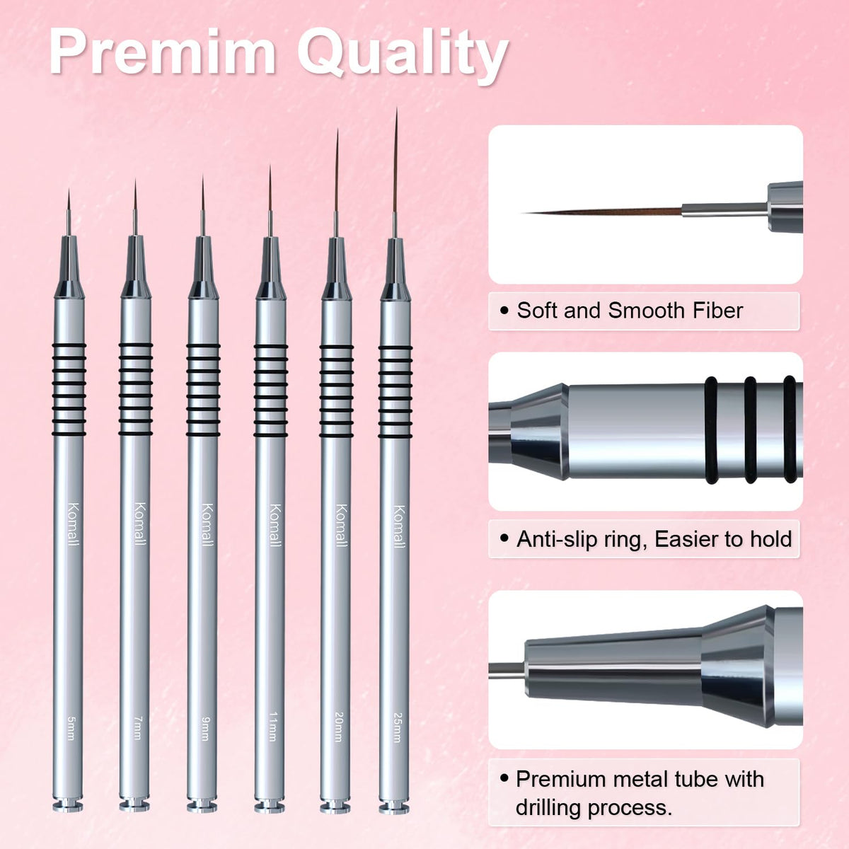 Pinceau de nail art Komall en gros plan sur les poils