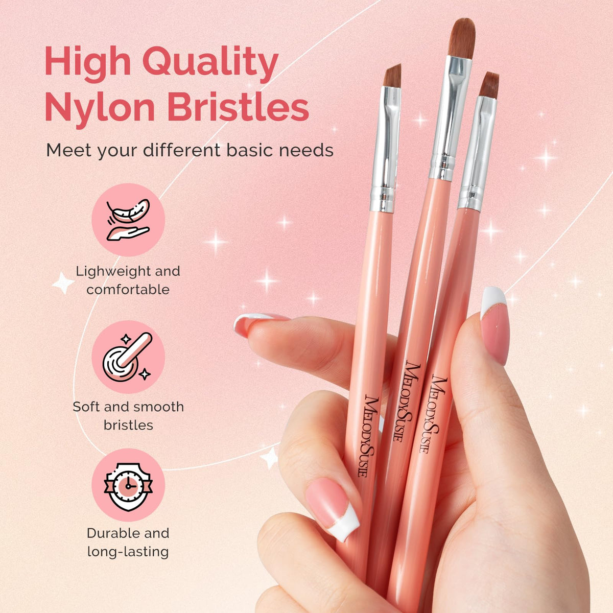 Pinceaux à ongles MelodySusie en usage sur des ongles