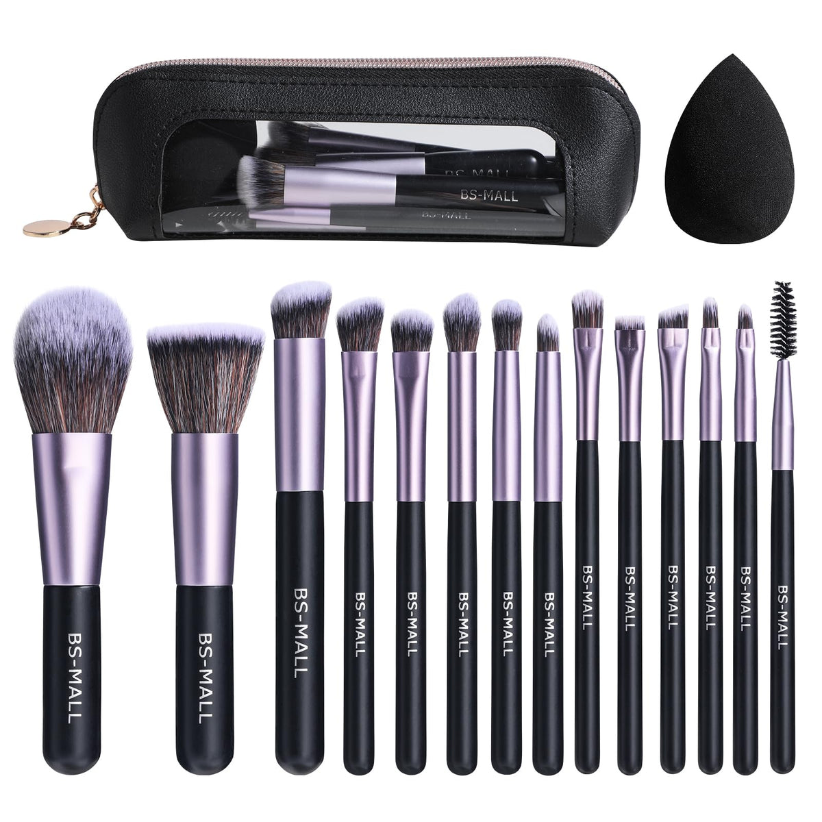 Pinceaux de maquillage BS-MALL 14 Pcs ensemble violet avec éponge