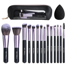 Pinceaux de maquillage BS-MALL 14 Pcs ensemble violet avec éponge