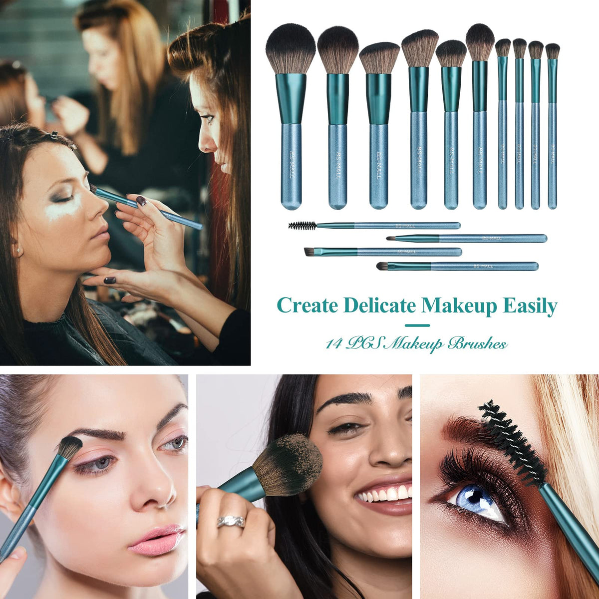 Pinceaux de maquillage BS-MALL en utilisation sur un modèle