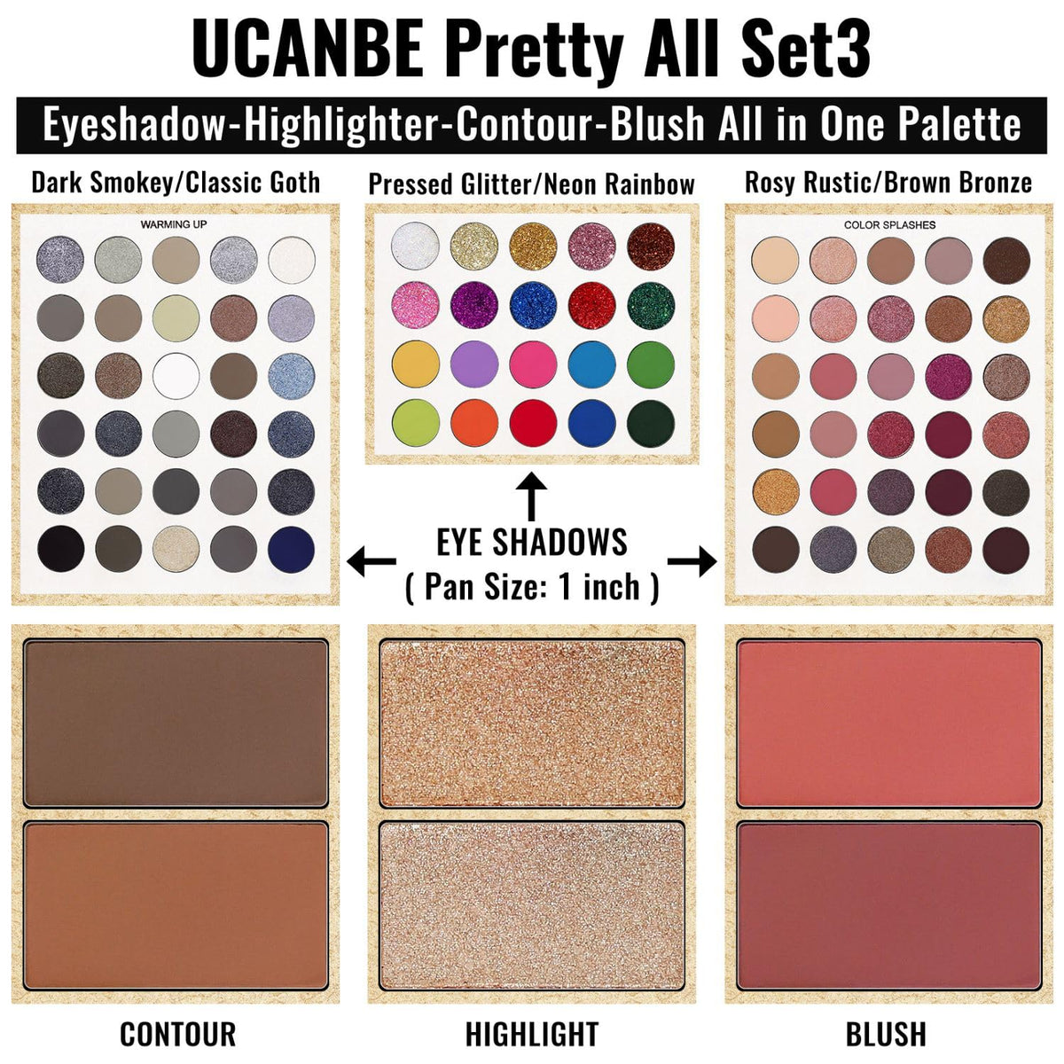 Pinceaux de maquillage inclus avec la palette UCANBE